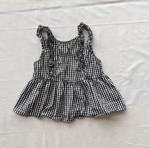 ZARA TRAFELUC COLLECTION Black White Check Sleeveless Cotton Tunic Blouse medium